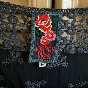 Johnny Was sz M navy embroidered dress with navy slip